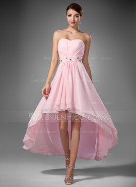 A-Line/Princess Sweetheart Asymmetrical Chiffon Prom Dress With Ruffle Beading (018005104)