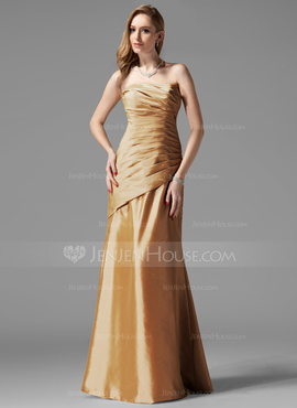 Sheath Strapless Floor-Length Taffeta Bridesmaid Dress With Ruffle (007004109)