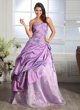 Ball-Gown Sweetheart Floor-Length Taffeta Organza Quinceanera Dress With Ruffle Lace Beading Flower(s) (021005169)