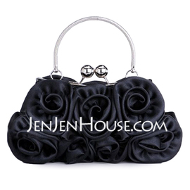 Black Gorgeous Silk Evening Handbags/ Clutches/ Top Handle Bags/ Wristlets (012005435)