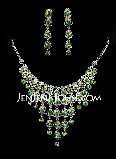 Jewelry (Green Rhinestone Two Piece Ladies' Dazzling Wedding Jewelry Set 011005480)