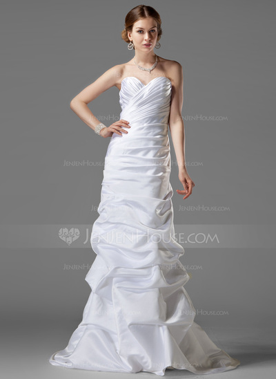 Tubo/ Coluna Coração Cauda corte cetim Vestido de noiva com Pregueado (002001182)
