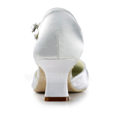 Satin Chunky Heel Closed Toe Slingbacks Pumps Wedding Shoes (047010761)