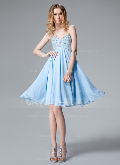 Empire Sweetheart Knee-Length Chiffon Homecoming Dress With Beading Sequins (022004621)