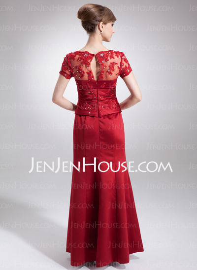 Mermaid V-neck Floor-Length Satin Mother of the Bride Dress With Lace Beading (008005754)