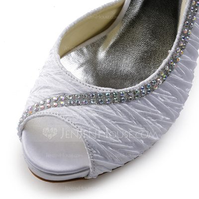 Satin Stiletto Heel Peep Toe Platform Pumps Wedding Shoes With Beading Rhinestone (047005326)