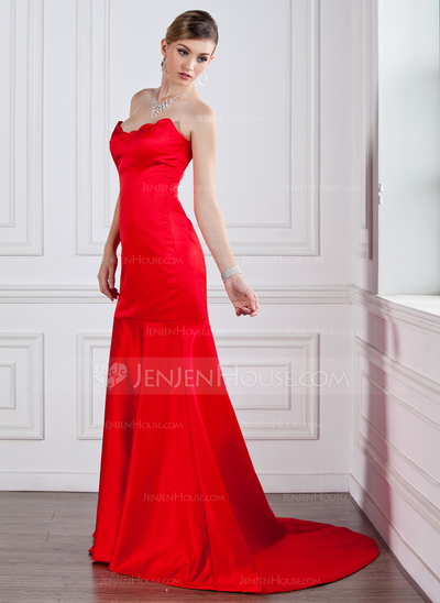 Mermaid Sweetheart Court Train Satin Evening Dress (017022528)