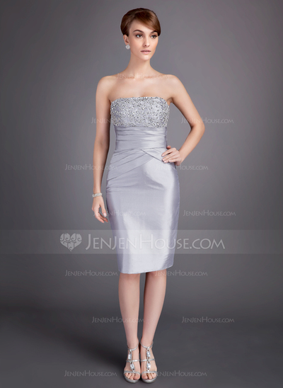Sheath Strapless Knee-Length Taffeta Mother of the Bride Dress With Ruffle Lace Beading (008005750)