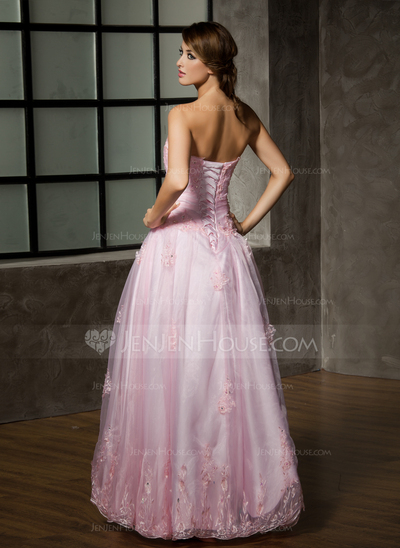 A-Line/Princess Strapless Floor-Length Organza Quinceanera Dress With Ruffle Lace Beading (021002858)