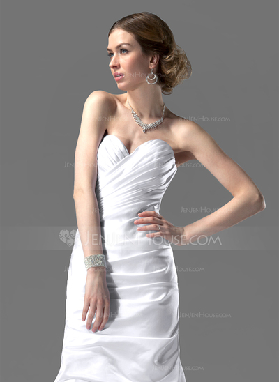 Tubo/ Coluna Coração Cauda corte cetim Vestido de noiva com Pregueado (002001182)