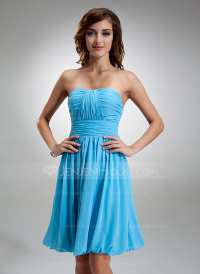 A-Line/Principessa A cuore Al ginocchio Chiffon Abito da damigella con Increspature (007004986)