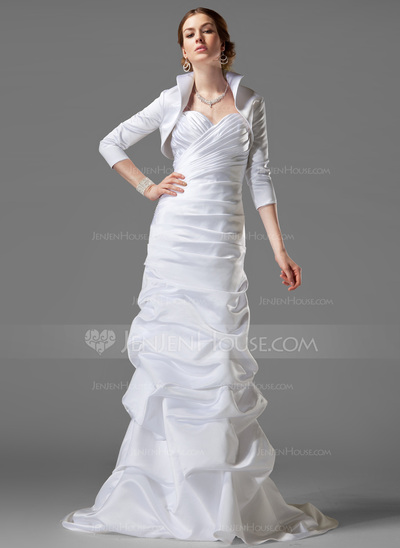 Tubo/ Coluna Coração Cauda corte cetim Vestido de noiva com Pregueado (002001182)