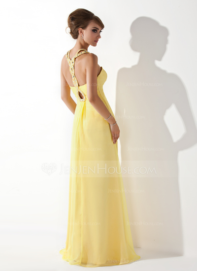 A-Line/Princess Sweetheart Floor-Length Chiffon Prom Dress With Ruffle Beading (018005352)