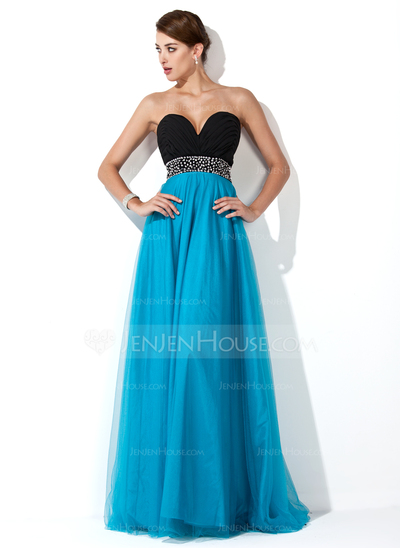 Empire Sweetheart Floor-Length Chiffon Tulle Prom Dress With Ruffle Beading Sequins (018004900)