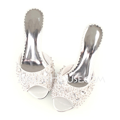 Leatherette Kitten Hak Peep Toe Sandals Bruidsschoenen met Kraal (047011908)