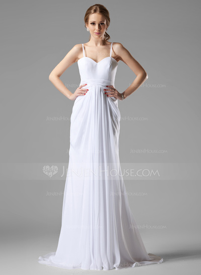 A-Line/Princess Sweetheart Sweep Train Chiffon Evening Dress With Ruffle (017022540)