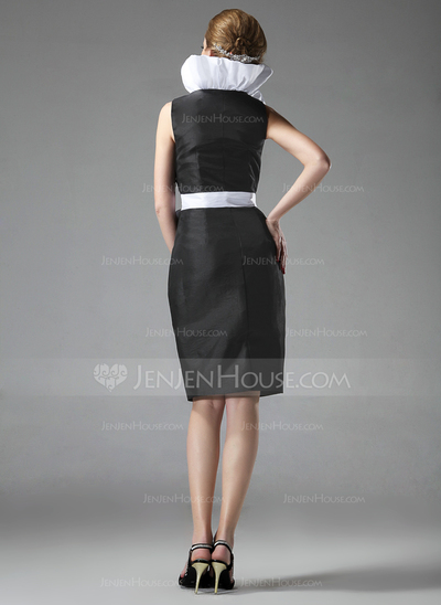 Sheath V-neck Knee-Length Taffeta Cocktail Dress With Ruffle Sash (016002913)