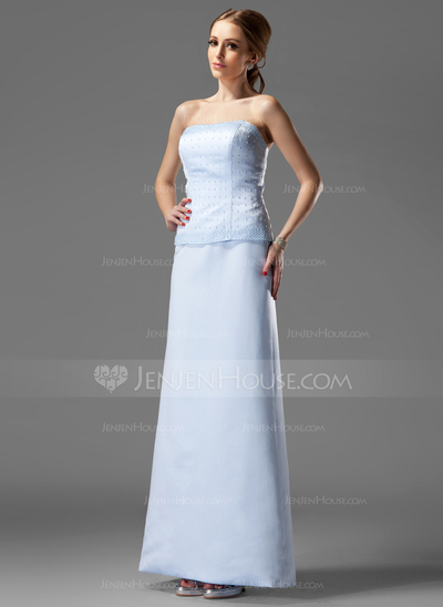 Sheath Strapless Floor-Length Satin Mother of the Bride Dress With Beading (008003492)