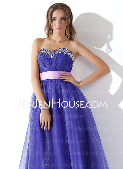 Vestidos princesa/ Formato A Coração Vestidos longo Organza Vestidos de baile com Pregueado Cinto Bordado (018005050)