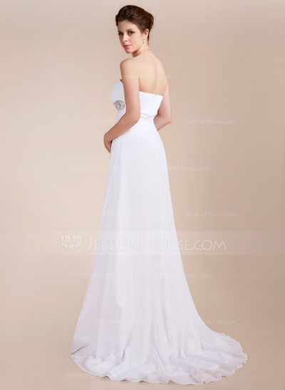 Empire Sweetheart Sweep Train Chiffon Prom Dress With Ruffle Beading (018020741)
