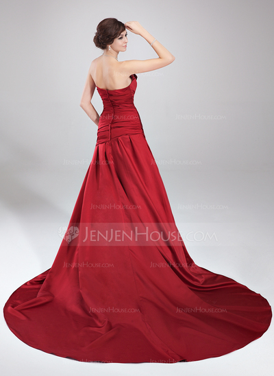 Ball-Gown Scalloped Neck Chapel Train Satin Quinceanera Dress With Ruffle (021020668)