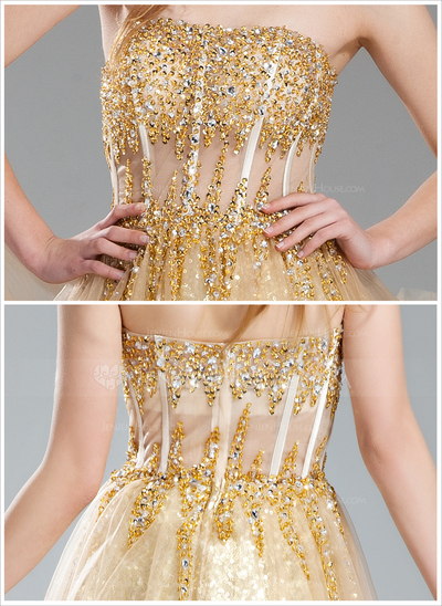 A-Line/Princess Sweetheart Floor-Length Tulle Sequined Prom Dress With Beading (018018902)