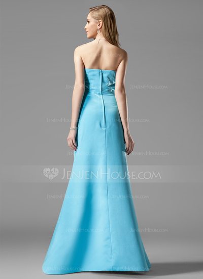 A-Line/Princess Sweetheart Floor-Length Satin Bridesmaid Dress With Ruffle (007001046)