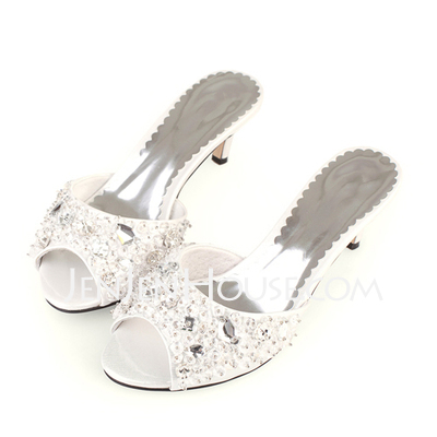 Leatherette Kitten Hak Peep Toe Sandals Bruidsschoenen met Kraal (047011908)