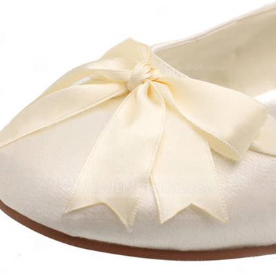 Satin Flat Heel Closed Toe Flats Wedding Shoes With Bowknot Ribbon Tie (047005458)
