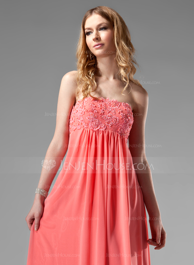 Empire Strapless Floor-Length Chiffon Holiday Dress With Ruffle Lace Beading (020003264)