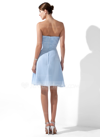 Empire Sweetheart Knee-Length Chiffon Bridesmaid Dress With Ruffle Flower(s) (007000932)