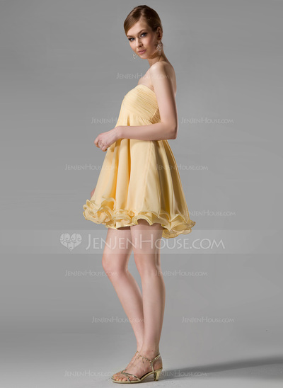 Empire Sweetheart Short/Mini Chiffon Homecoming Dress With Ruffle Beading (022021289)