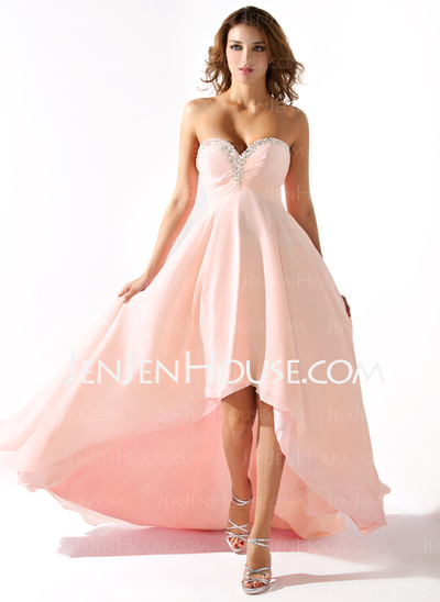 Empire Sweetheart Asymmetrical Chiffon Prom Dress With Ruffle Beading (018020806)