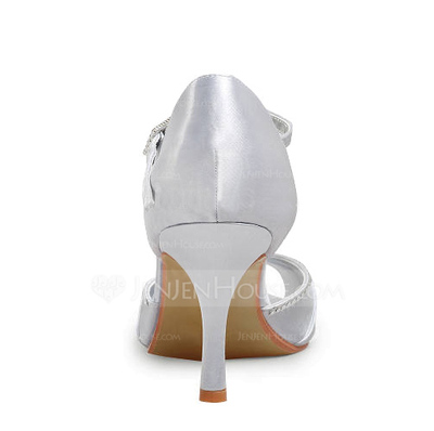 Satin Stiletto Heel Pumps Sandals Wedding Shoes With Buckle Rhinestone (047005113)