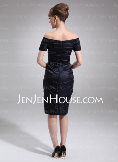 Sheath Off-the-Shoulder Knee-Length Charmeuse Mother of the Bride Dress (008006335)
