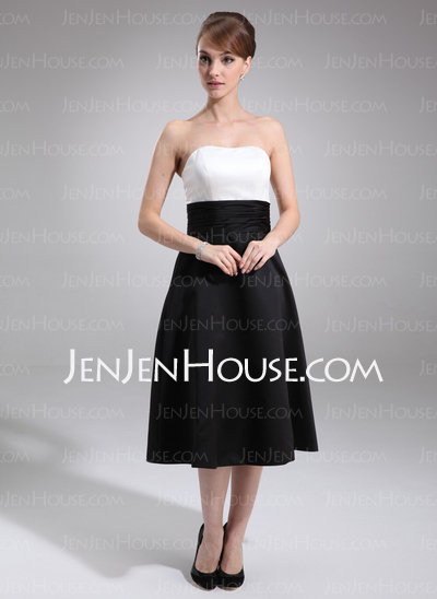 A-Line/Princess Sweetheart Knee-Length Satin Bridesmaid Dress With Ruffle (007004048)