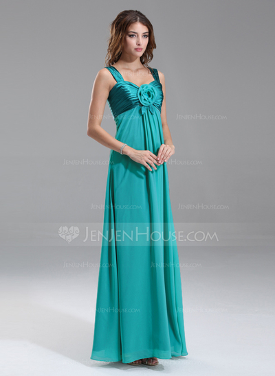 Empire Sweetheart Floor-Length Chiffon Charmeuse Bridesmaid Dress With Ruffle Flower(s) (007025894)