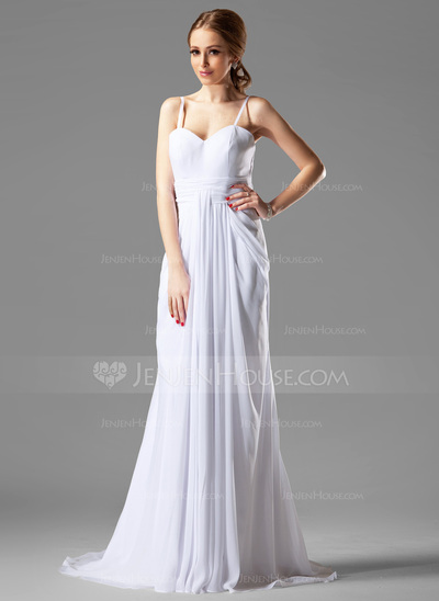 A-Line/Princess Sweetheart Sweep Train Chiffon Evening Dress With Ruffle (017022540)
