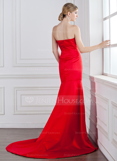 Mermaid Sweetheart Court Train Satin Evening Dress (017022528)