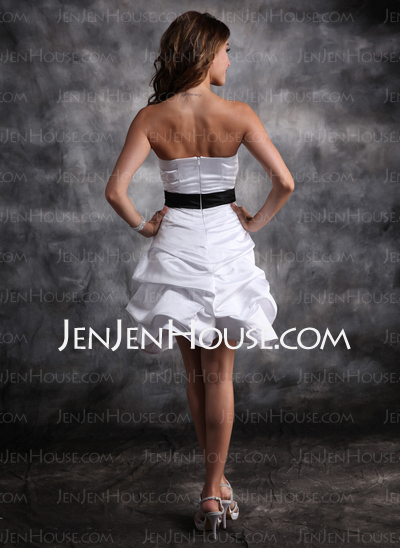 Sheath Strapless Short/Mini Satin Homecoming Dress With Ruffle Sash Beading (022020613)