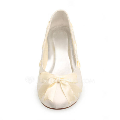 Satin Flat Heel Closed Toe Flats Wedding Shoes With Bowknot Ribbon Tie (047005458)