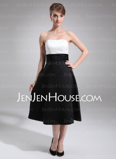 A-Line/Princess Sweetheart Knee-Length Satin Bridesmaid Dress With Ruffle (007004048)