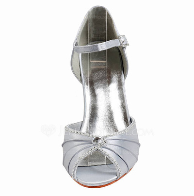 Satin Stiletto Heel Pumps Sandals Wedding Shoes With Buckle Rhinestone (047005113)