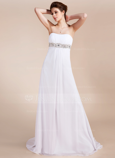 Empire Sweetheart Sweep Train Chiffon Prom Dress With Ruffle Beading (018020741)