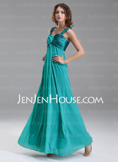 Empire Sweetheart Floor-Length Chiffon Charmeuse Bridesmaid Dress With Ruffle Flower(s) (007025894)