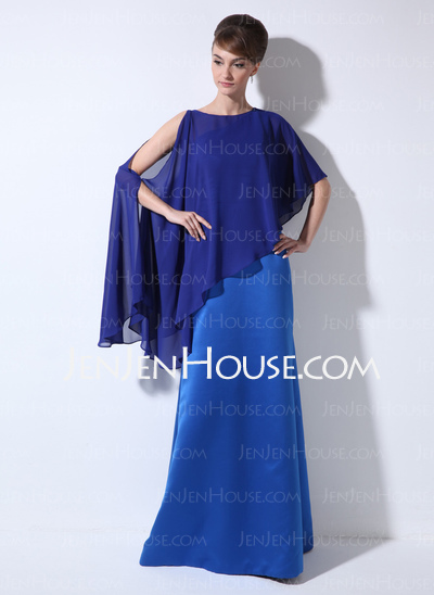 Etui-Linie One-Shoulder-Träger Bodenlang Satin Kleid für die Brautmutter (008022448)