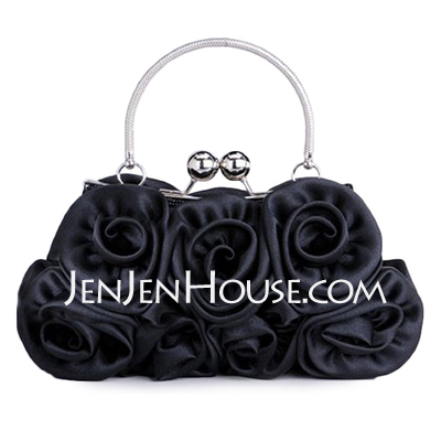 Black Gorgeous Silk Evening Handbags/ Clutches/ Top Handle Bags/ Wristlets (012005435)