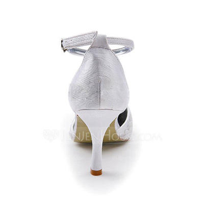 Lace Satin Stiletto Heel Closed Toe Pumps Wedding Shoes With Buckle Stitching Lace (047005036)