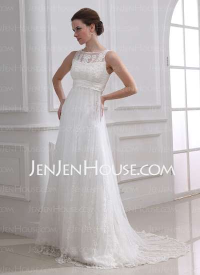 Vestidos princesa/ Formato A Decote redondo Cauda vassoura cetim Tule Vestido de noiva com Renda Bordado (002004543)