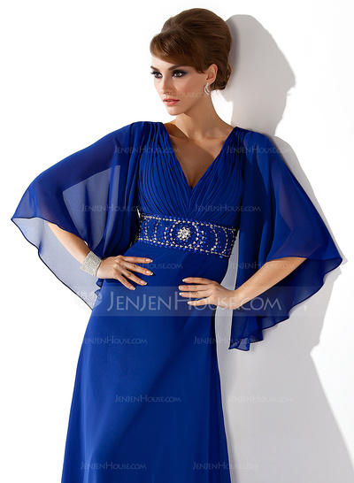 A-Line/Princess V-neck Floor-Length Chiffon Mother of the Bride Dress With Ruffle Beading Sequins (008005706)